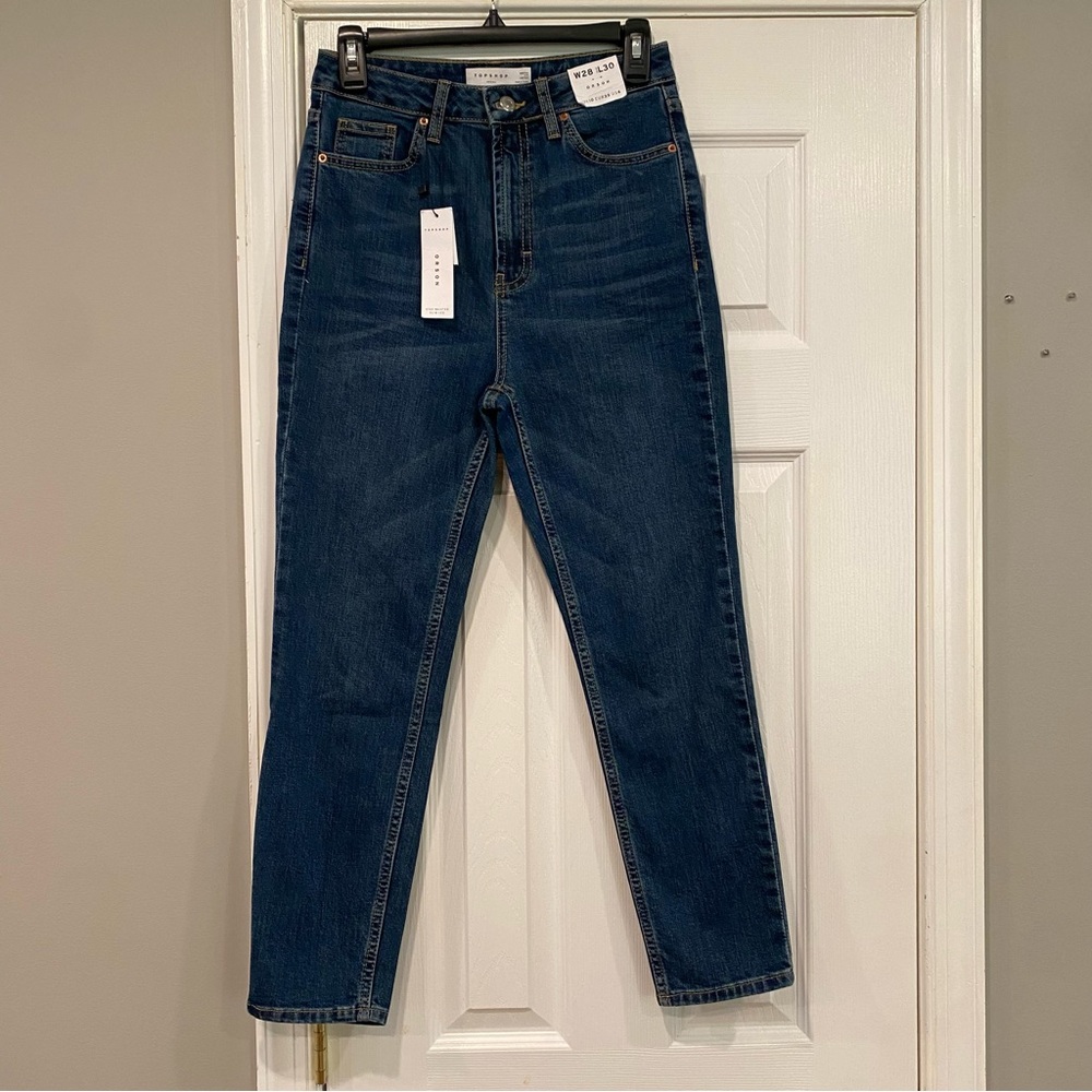 Top Shop Orson High Waisted Slim Leg Denim Blue Jeans NWT Size 28 Waist US 6
